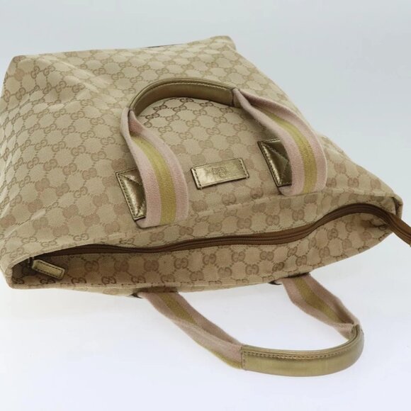 GUCCI GG Canvas Sherry Line Tote Bag Gold Pink Silver 131231 Auth ki5011 - Picture 8 of 16
